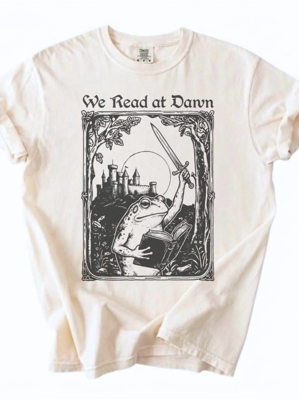 Comfort Colors Bookish “ We Read at Dawn” Funny Frog Reading Graphic Tee- Irovy